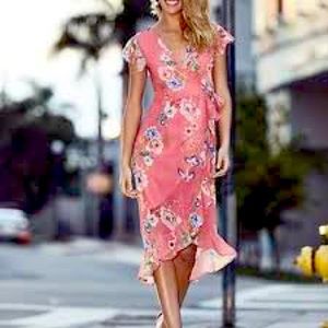 Sweet Pea for New York & Company Pink Floral Wrap Dress size XL